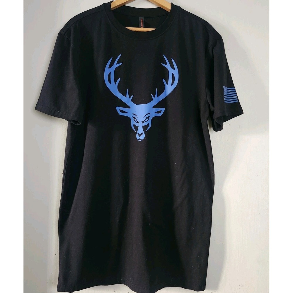 Bucked Up T Shirt Mens Size XL USA Flag Black Blue Logo Short Sleeve Antlers